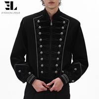 Veste Bomber Napoléon en Twill de Coton Délavé Personnalisée LARSUR, Coupe Slim, Col Montant, Style Motard, Veste Courte Hussar