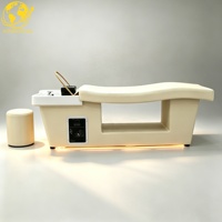 Lit de lavage des cheveux de style thaïlandais luxueux avec éclairage d'ambiance LED et bassin en acrylique pour salon professionnel