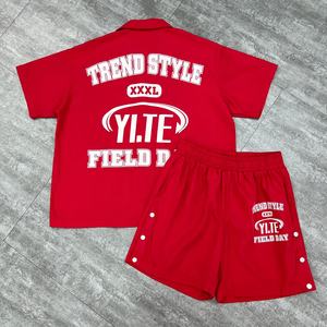 Ensemble short et t-shirt baggy en nylon épais pour l'été, impression sérigraphique, streetwear personnalisé, chemise boutonnée surdimensionnée pour homme - Product Image 2