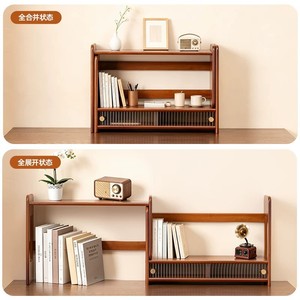 Extendable Bamboo <b>Desktop</b> Bookshelf Multi Layer Minimalist Storage Rack Office Organizer Corner <b>Shelf</b> Adjustable Standing Type - Product Image 3