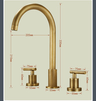 Robinet de lavabo en laiton antique de haute qualité, design créatif en forme de dauphin européen, double poignée, 3 trous, à poser sur le comptoir, en céramique, pour salle de sport