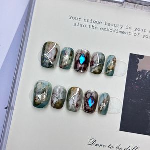 Tendencia de <span class=keywords><strong>Uñas</strong></span> de Primavera: <span class=keywords><strong>Uñas</strong></span> Postizas con Diseño de <span class=keywords><strong>Flores</strong></span> en <span class=keywords><strong>Acuarela</strong></span>, Efecto Ojo de Gato, Cromadas, Forma Almendrada, para Mujeres y Niñas - Product Image 2