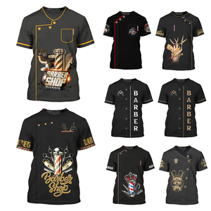 Salon de coiffure t-shirt conceptions 3D logos personnalisés hommes femmes à manches courtes <span class=keywords><strong>coiffeur</strong></span> uniforme <span class=keywords><strong>coupe</strong></span> de cheveux t-shirts pour barbiers - Product Image 5