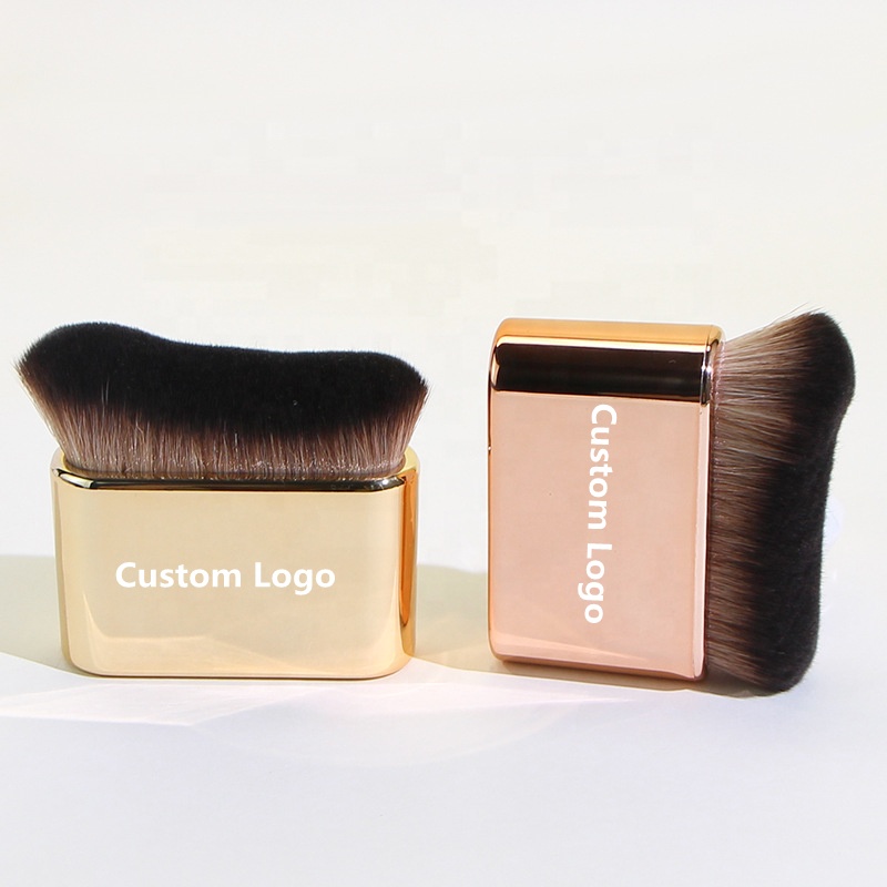 New Fashion Kabuki Wave Foundation Brush manico elettrolitico in oro rosa testa piatta Liquid BB Cream pennello per trucco singolo pennello per il corpo