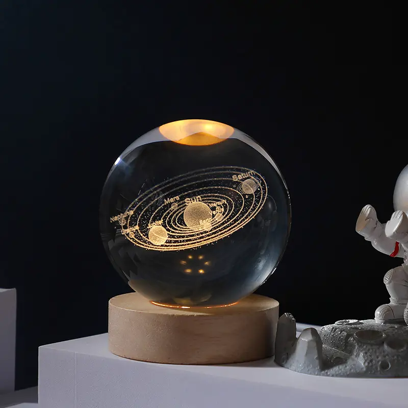 3D Galaxy Crystal Ball Carga USB 6CM Night Light Presente De Aniversário Quarto Decoração Crystal Ball Light