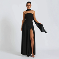 Moulante personnalisée femmes écharpe col Patchwork robe été Chic sans manches dos nu fendu Maxi robes vacances rue Vestidos