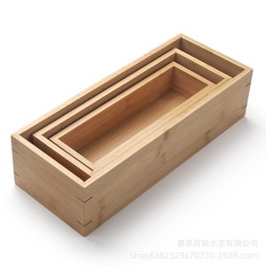 Bamboo Storage Tray Set 3Pcs Rectangle Natural Wood Color For Bathroom Household Toiletries Organization - Product Image 2