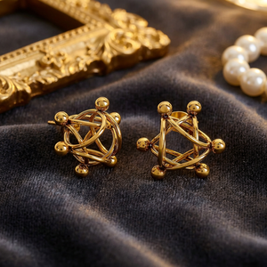 Boucles d'oreilles géométriques creuses en acier inoxydable plaqué or 18 carats PVD, grandes boules rondes, motif moléculaire <span class=keywords><strong>chimique</strong></span>, cadeaux de bijoux pour femmes - Product Image 1