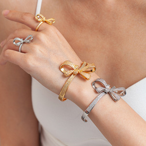 Butterfly Bow Bracelet Gold Silver Micro Inlay Open <b>Bangle</b> Women's Party Gift Jewelry <b>Set</b> - Product Image 1