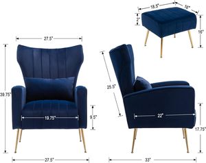 Divano moderno sedie per soggiorno in velluto blu tessuto morbido cuscino schienale alto Casual divano singolo persona con poggiapiedi - Product Image 4