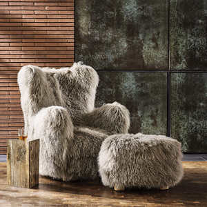 Moderne Vleugel Accent Stoel Schapenvacht Stoel En Poef Set Voor Woonkamer Meubels - Product Image 6