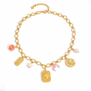 Collier pendentif Soleil Lune Étoile en alliage de zinc plaqué or 18 carats, chaîne de pull, bijou cadeau - Product Image 5