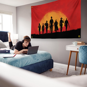 Tapisserie Red Dead Redemption 2 avec silhouette du gang <span class=keywords><strong>Van</strong></span> Der Linde, décoration murale pour fans de jeux, bannière avec silhouette du gang RDR2 - Product Image 6