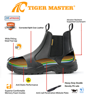 Sepatu Safety Kulit Hitam OEM Kokoh Anti-Hantaman Anti-Tusuk Tahan Minyak & Anti-Selip Tanpa Tali untuk Pria Pekerjaan Industri