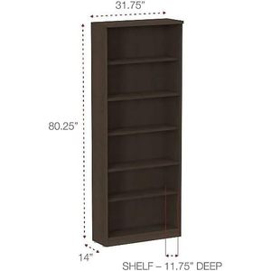 Librería Alera Valencia Series de seis estantes, madera color espresso, 31 3/4 pulgadas de ancho x 14 pulgadas de profundidad x 80 3/8 pulgadas de alto - Product Image 4