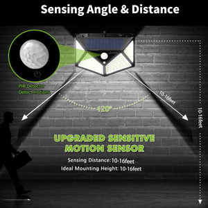 ソーラーウォールガーデンライト100 Led防水モーションセンサー屋外ソーラーパワーガーデンランプ - Product Image 3