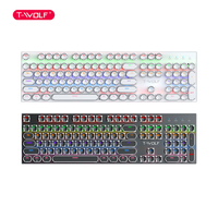Clavier mécanique T-WOLF T75, nouveau modèle, avec câble USB détachable, connexion filaire Type-C, interrupteurs bleus, rétroéclairage RGB, touches rondes, design tendance
