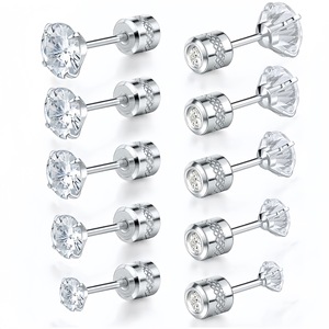 Stud <b>Earrings</b> Round Zircon Claw Setting Stainless Steel Party Fashion Jewelry 0.8*6*<b>3MM</b> to 0.8*6*8MM - Product Image 1