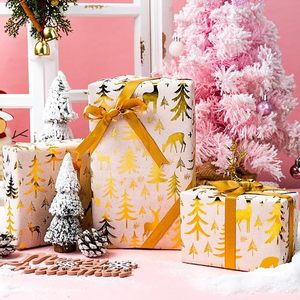 Kraft Christmas Ivory Gift <b>Wrapping</b> <b>Paper</b> Recyclable Gold Foil Christmas Tree Deer Theme Gift <b>Wrapping</b> <b>Paper</b> for Holiday Party - Product Image 1