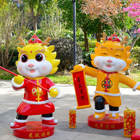 Sculpture de Danse du Lion Chinois K606 en Fibre de Verre Faite à la Main, Artisanat 3D pour Café, Hall d'Hôtel, Façade de Magasin, Mascotte Porte-Bonheur Commerciale