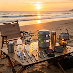<span class=keywords><strong>Set</strong></span> da Cucina Portatile per Picnic per Due, Fornello Pieghevole, Kit da Campeggio, Attrezzatura da Cucina per Esterni con Moschettone e Borsa a Rete - Product Image 2