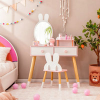 Ensemble de coiffeuse et de chaises en bois pour enfants Table de toilette moderne pour filles avec miroir Tabouret pour enfants Meubles pour chambre à coucher