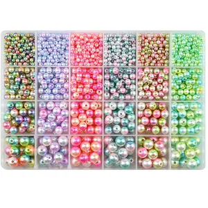 24 Grids 1890pcs 4mm-10mm Gradient Color Plastic Pearl Beads for Bracelet Making Kit ABS Round Pearls DIY Accessories