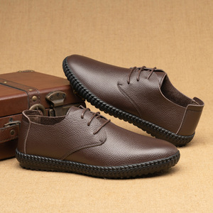 Chaussures décontractées pour hommes en cuir véritable à lacets, bout rond, semelle extérieure en caoutchouc, semelle intermédiaire en EVA, confortables pour toutes les saisons - Product Image 2