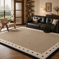 Tapis de salon moderne de style mi-siècle marron, tapis de zone personnalisé avec bordure carrée noire, antidérapant, résistant à l'usure, insonorisant, tapis OEM