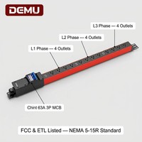 PDU para Rack de Centro de Datos 1U, NEMA 5-15R, 12 Salidas, Entrada Trifásica de 380V, Listo para Carga Balanceada
