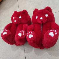 Chaussons d'intérieur en peluche pour adultes, style ours en peluche, doux et chauds, en coton épais