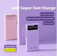 Batterie externe portable 66W Super PD à charge rapide, boîtier coloré, écran numérique, câble de charge intégré, vente en gros