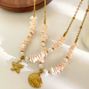 Kalung Rantai Mutiara Berlapis Emas Desain Trendi Wanita Zooying dari Baja Anti Karat - Product Image 3