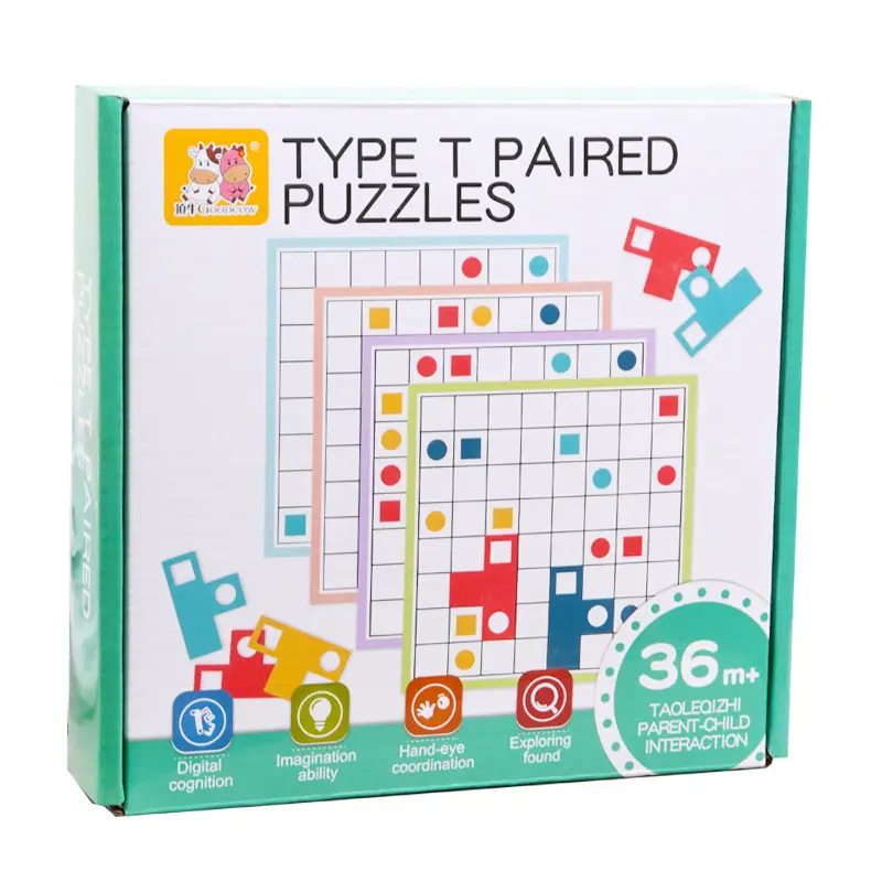Mainan teka-teki pasangan tipe T Game berpikir anak Jigsaw geometris perlengkapan sekolah anak-anak mainan kayu Montessori Edukatif
