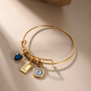 กำไลข้อมือสแตนเลสแบบปรับได้ พร้อมจี้รูปหัวใจสีน้ำเงินและจี้รูปเกือกม้า สไตล์เครื่องประดับส่วนตัวสำหรับผู้หญิง - Product Image 2