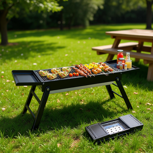 Barbecue portable pliable au charbon de bois en acier inoxydable pour le camping en plein air, les pique-niques et l'utilisation dans la cour - Product Image 2