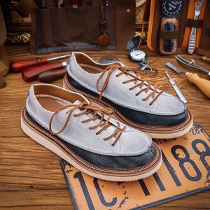 Bottes de travail pour hommes - Chaussures en cuir décontractées style coréen à bout large avec design rétro britannique bicolore tendance - Product Image 5