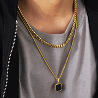 Collier à pendentif en pierre naturelle avec chaîne cubaine Ensembles de bijoux de mode Collier en acier inoxydable plaqué or 18 carats avec coquillage blanc