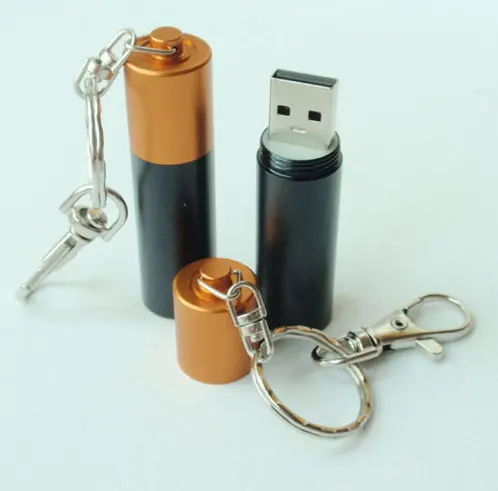 Anahtarlık özelliği ile güzel Metal pil şekilli USB Flash sürücü/kalem sürücü