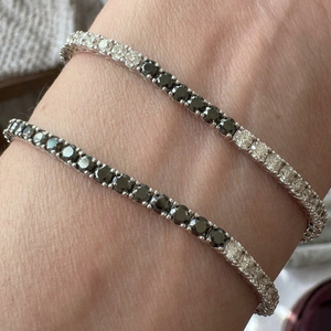 Rhodium Plated Tennis Bracelets Round Zircon Channel <b>Set</b> Classic For Unisex <b>Bangles</b> Alloy Jewelry Gift - Product Image 1