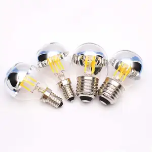 G45 4w Mirror Half Chrome Globe LED Filament Bulbs E14 E27 2700K warm light 110V 220V for bedroom Vintage lighting