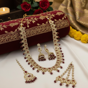 Wholesale High Quality New Vintage <b>Gold</b> Plated Zircon Alloy Kundan Jewelry <b>Set</b> Long Mala Bridal Engagement Wedding Gift Necklace - Product Image 3