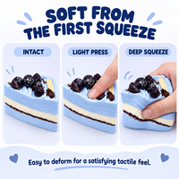 Jouet sensoriel anti-stress en silicone souple et réaliste en forme de gâteau aux myrtilles, idéal pour les cadeaux d'anniversaire et les festivals