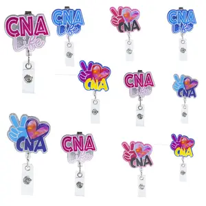 Bestom Cute Glossy Bling Glitter Acrylic Rotatable CNA Nurse Accessories Id Badge Holder Retractable