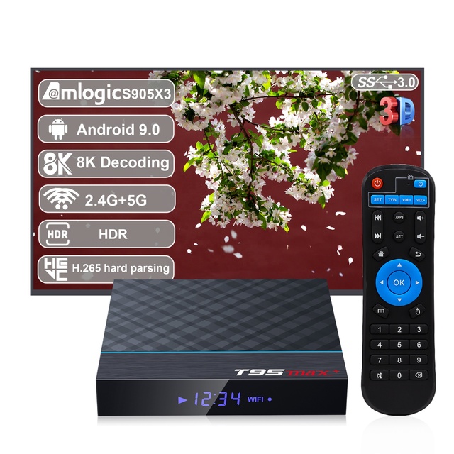 T95 MAX PLUS+ Amlogic S905X3 Quad Core S905x3 T95 Max Plus Android 9.0 8K Media Player Tv Box T95max+