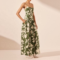 Usine en gros de haute qualité fronde rétro imprimé fleuri Maxi robes femmes élégantes sans manches vacances coton lin robe