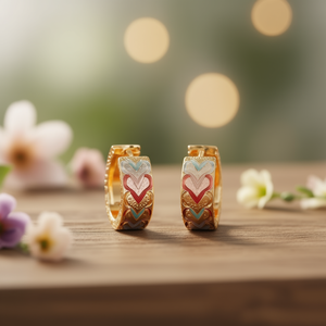 E4497 Gold Plated <b>Hoop</b> <b>Earrings</b> Multicolor Heart Design Women's <b>Fashion</b> Jewelry Alloy Bezel Setting - Product Image 2