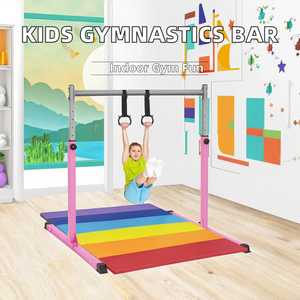 <span class=keywords><strong>Barre</strong></span> de <span class=keywords><strong>gymnastique</strong></span> horizontale Safly Fun pour enfants de 3 à 15 ans |   Appareil de musculation robuste en acier pour la maison, hauteur réglable (3-5 pieds), base antidérapante, facile à utiliser - Product Image 2
