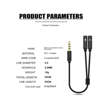 2-in-1 Computer-Headset-Adapter Kopfhörer-Mikrofon Y-Splitter-Kabel 3,5mm AUX Stereo-Audio Stecker/Buchse Mikrofonanschlüsse aus Kupfer