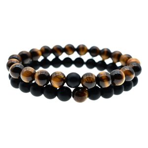 Bracciale di perle di pietra 8 mm naturale cristallo opaco occhio di tigre per coppia amante braccialetto ST240 - Product Image 1